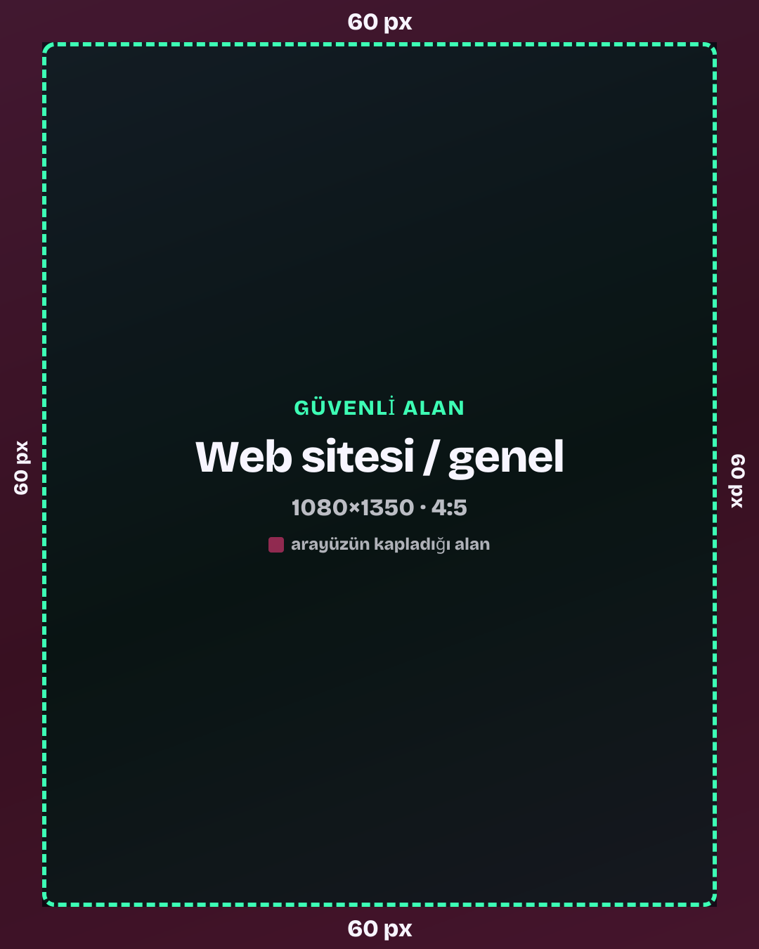 Web sitesi / genel güvenli alanı, 1080×1350: üst 60 px, alt 60 px, sol 60 px, sağ 60 px