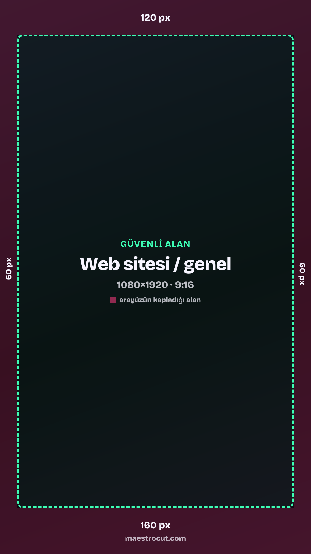 Web sitesi / genel güvenli alanı, 1080×1920: üst 120 px, alt 160 px, sol 60 px, sağ 60 px